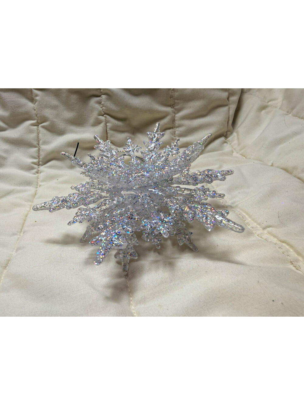 Silver Christmas Snowflake Hanging Ornament, Glitter Plastic, 1